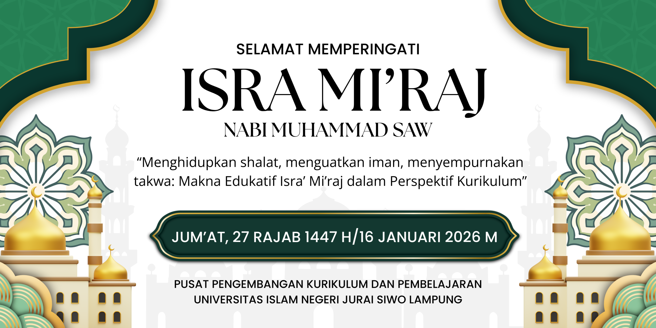 Hijau dan Emas Modern Isra Mi'raj Banner Horizontal